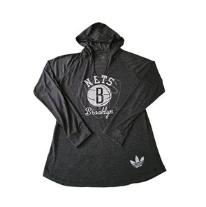 Brooklyn Nets Adidas Light Hoodie Shirt Gray NBA Basketball Women's Large